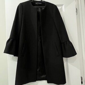 Zara Black Women's Coat - Size XS Frill Sleeves